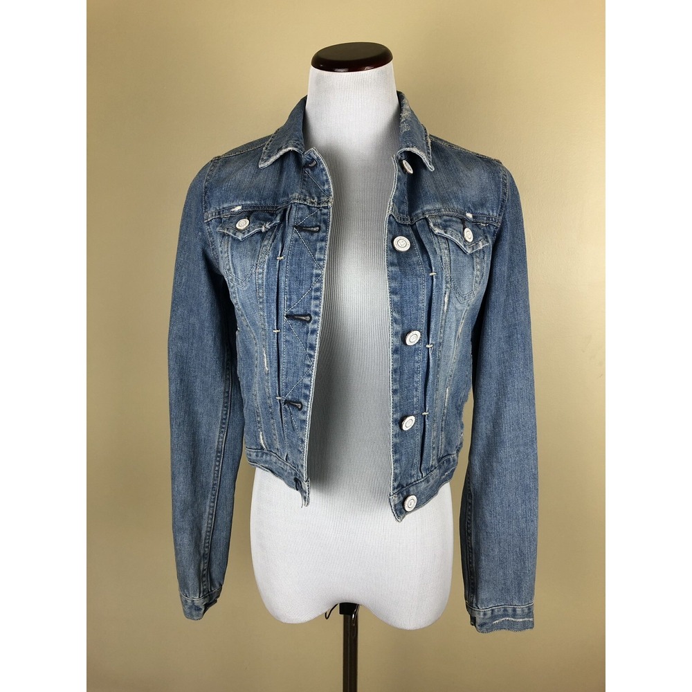 American Eagle Denim Jacket Size Small Distressed Light Wash